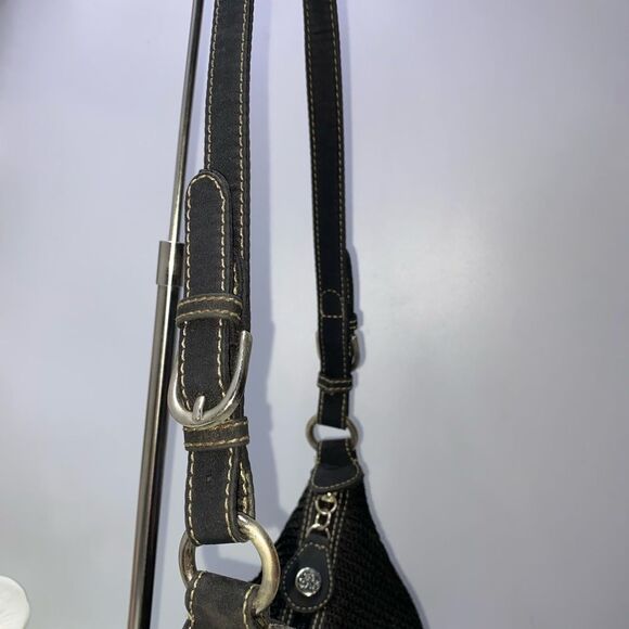 The Sak Black Crochet Shoulder Bag Leather Trim Medium - Picture 5 of 8